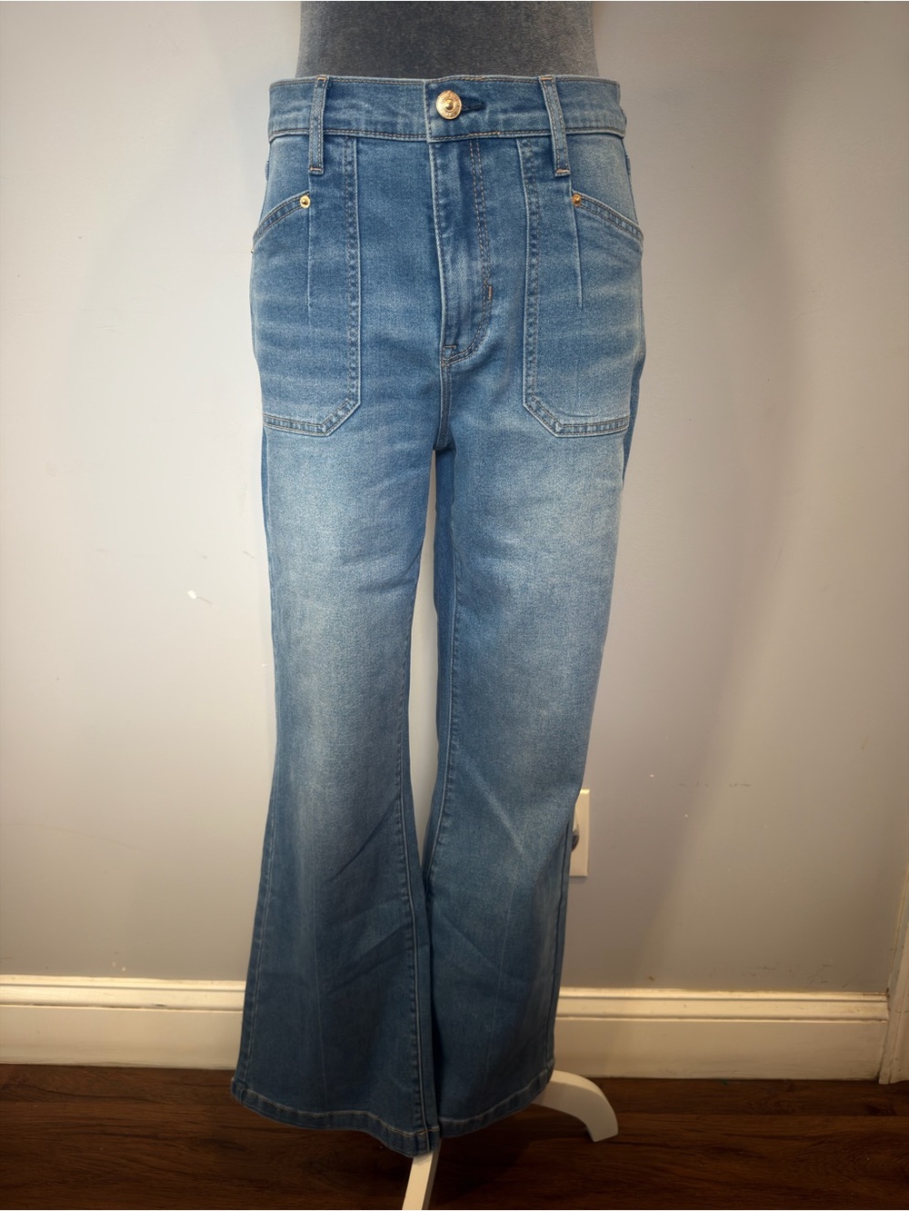 Nicole Miller Medium Wash Wide-Leg Flare Jeans